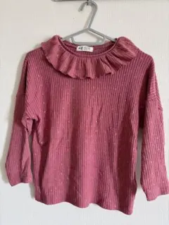 H&M フリルネック リブトップス 120-130cm