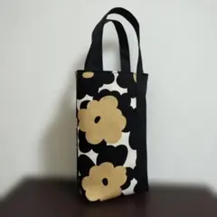 縦長！２色のお花×帆布　ハンドメイドのミニトートバッグ