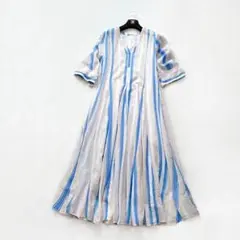 【美品】2025ヌキテパ ストライプ ロングワンピース 七分袖 美品】2025ヌキテパ ストライプ ロングワンピース 七分袖 - メルカリ