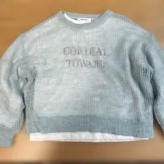 グローバルワーク　女の子130 水色メッシュ編みと白プリント長袖カットソーセット