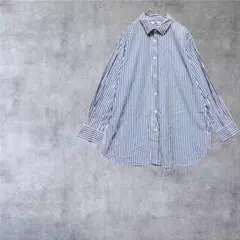 【ユニクロ】 長袖カジュアルシャツ　オフィカジ　ストライプ　綿　ブルーS