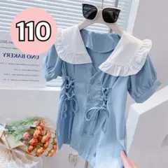 トレンチコート 襟付き ワンピース 半袖 春 夏 フォーマル 水色 110