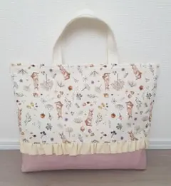 【L-32】ハンドメイド レッスンバッグ 絵本袋 入園入学 うさぎ くすみピンク