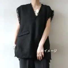 Lumier　ツイードフリンジVネックベスト/ブラック