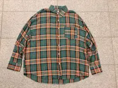 【acon】緑とオレンジのチェック柄シャツ