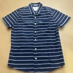 メンズ　アバクロンビーアンドフィッチ　半袖シャツ　ロゴ刺繍入り　紺 S ボーダー