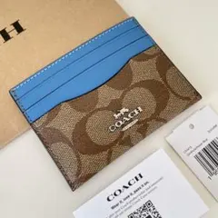 COACH コーチ　スリムカードケース　定期入れ　シグネチャー ブルー　青色