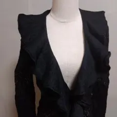 Re.Verofonna　ヴェロフォンナ　フリル付き黒ニットカーディガン