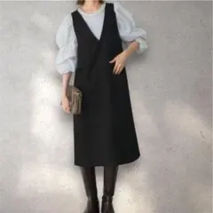 アーバンリサーチロッソ 黒 サロペット ジャンパースカート着回し✨
