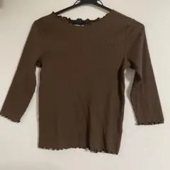 リブカットソー ブラウン 五分袖 メロウ Mサイズ