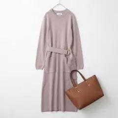 dazzlin ベルト付ニットロングワンピース　ピンク　かわいい　ゆったり　F