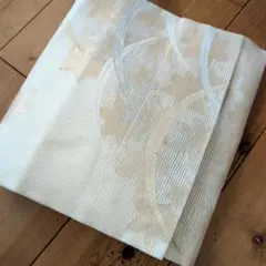 夏帯【絽】名古屋帯オフホワイト×メタリックゴールドメタリックシルバー夏紅葉/帯締