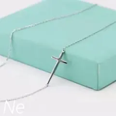 073Ne【印象的】ネックレス　十字架　クロス　横向き　S925 シルバー