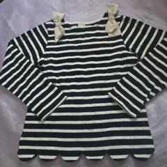 プティマイン リボン付きボーダーニット カットソー 130cm