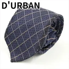 D'URBAN チェック調格子柄 幾何学模様ネクタイ 厚手 ネイビー