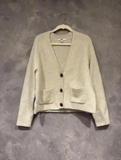 ユニクロUNIQLOニットカーディガン S アイボリー ベージュ系 ポケット付き