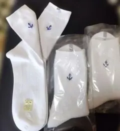 日本製レデースソックスホワイト 3足セット アンカー刺繍