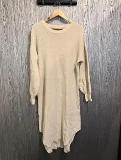美品】JEANASIS ジーナシス ワッフルニットワンピース ベージュ Fサイズ