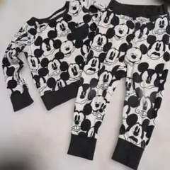 110 ミッキー　総柄 上下セット　難あり