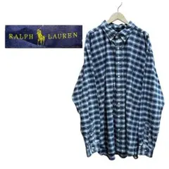 希少 2XB ラルフローレン 長袖 BDシャツ チェック柄 紺 白 ビッグサイズ