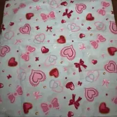 水色 ハートリボンプリント 綿生地