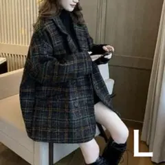 レディース コート Ｌ　ツイード チェック 裏地 キルティング