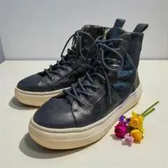 良品☆センソユニコ Cube-Cube スニーカー ハイカット レザー 厚底 紺