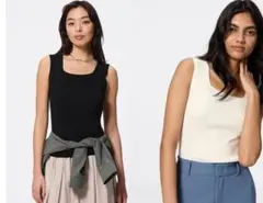 GU　2枚セット　リブニットスクエアネックタンクトップ　S