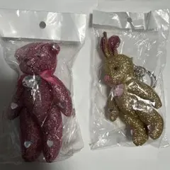 キラキラのクマ型とウサギ型のマスコットセット
