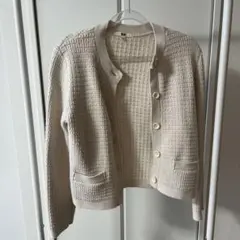 UNIQLO ツイード風 ニットカーディガン アイボリー S