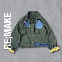 再構築 ミリタリージャケット 古着リメイク フリル袖｜デニム切替