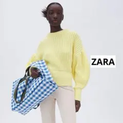 ZARA ザラ　レモンイエロー　ショート丈ニット　パフスリーブ　黄色　セーター