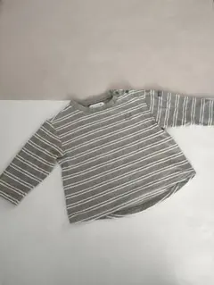ベビー服　Tシャツ　長袖　90　ストライプ柄　オリーブグレー