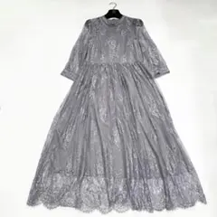 【美品✨】フラワーレース スタンドカラー ワンピース パーティー ドレス　3L