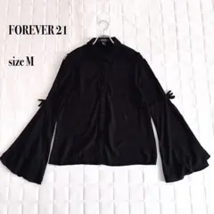 .FOREVER21 M 黒 オープンショルダー フレアスリーブ ブラウスリボンのサムネイル