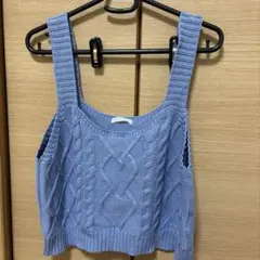 COLZA ケーブルニットベスト M ライトブルー
