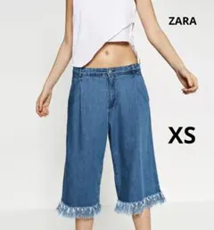 ザラ【XS-S相当】 デニム ハーフパンツ 半端丈 インディゴブルー 春夏