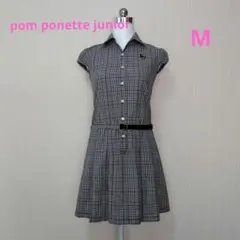 ポンポネット ジュニア　チェック柄ワンピース(半袖)　ネイビー　M