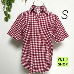 コーエン・S メンズ 半袖シャツ ブラウス　チェック柄 綿100% レッド系