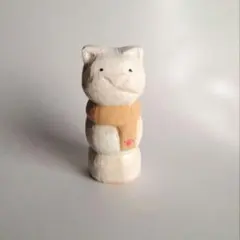 木彫り「雪だるまにゃんこ」　猫雑貨　猫の置物