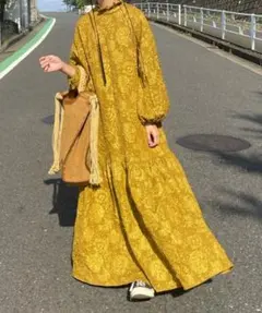 perna 総柄ジャガードワンピース　マスタードのサムネイル