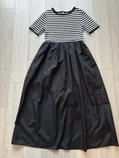 ドッキングワンピース ニット ボーダー 半袖 ロング丈 フレア coca コカ