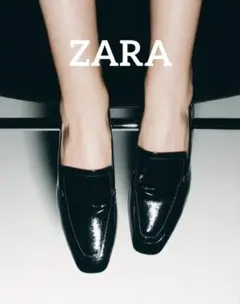 ZARA パテントローファー スクエアトゥ ブラック 35 - メルカリ