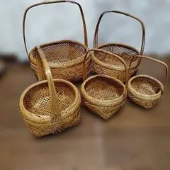天然素材 手編みバスケット 5個セット