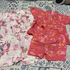ベビー甚平 ピンクと白の花柄 80サイズ