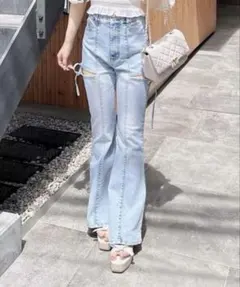 INGNI サイドリボンカットアウトフレアデニムパンツ イング