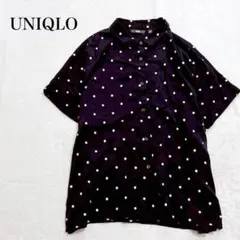 ユニクロ 半袖シャツ ブラウス ドット柄 レーヨン混 ゆったりサイズ カジュアル