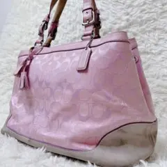 COACH Tote Bag Pink Signature Gamaguchi - メルカリ