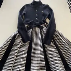 ケイトスペードM(130-140)千鳥格子柄タートルネックワンピース