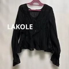 【⭐️LAKOLE★Fサイズ★シアーブラウス 長袖 ブラック袖フリル】のサムネイル